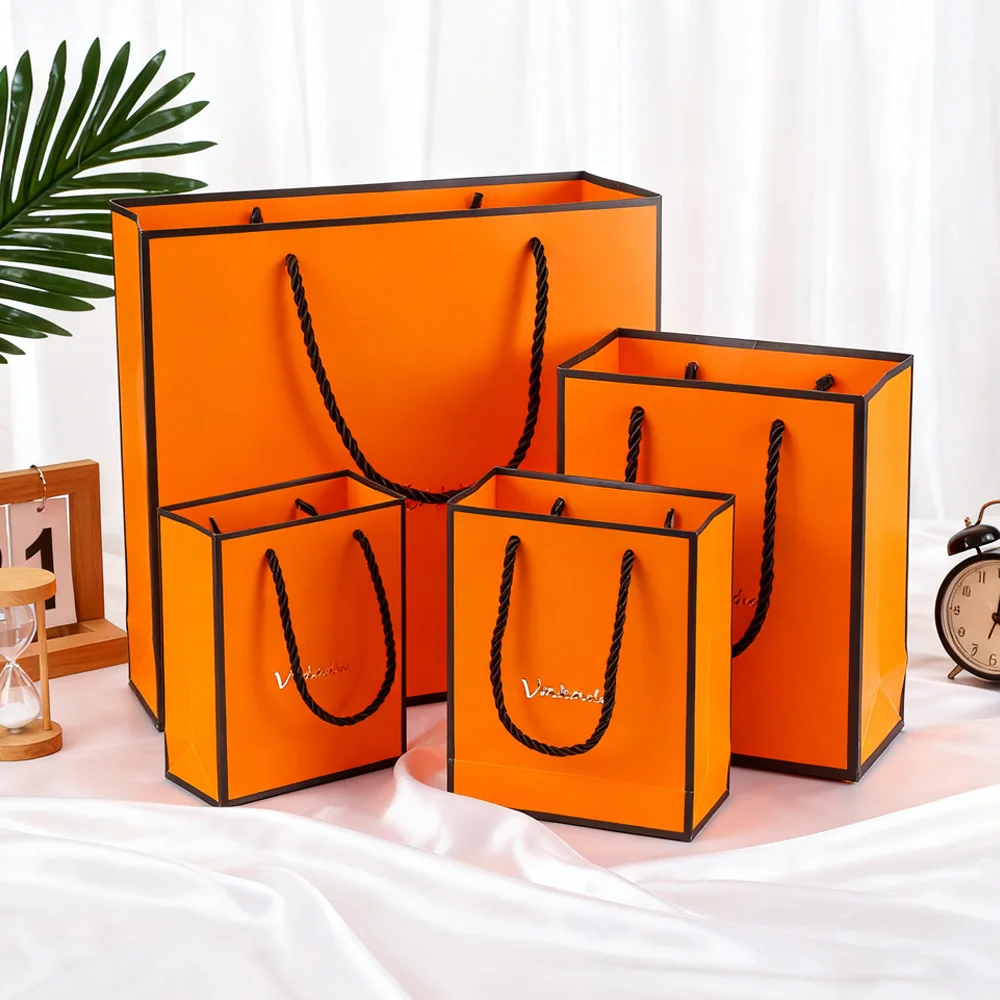 

50Pcs Paper Gift Bag Handbag for Candle Craft Cosmetic Lipstick Custom Logo Printed Wedding Christmas Baby Shower Candy Bags