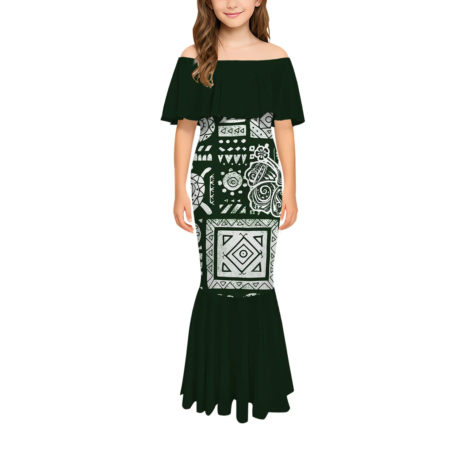 Polynesian Floral Print Custom Tribal Design Hawaiian Sexy One-Shoulder Slimming Girl Dress Fashionable Evening Dress