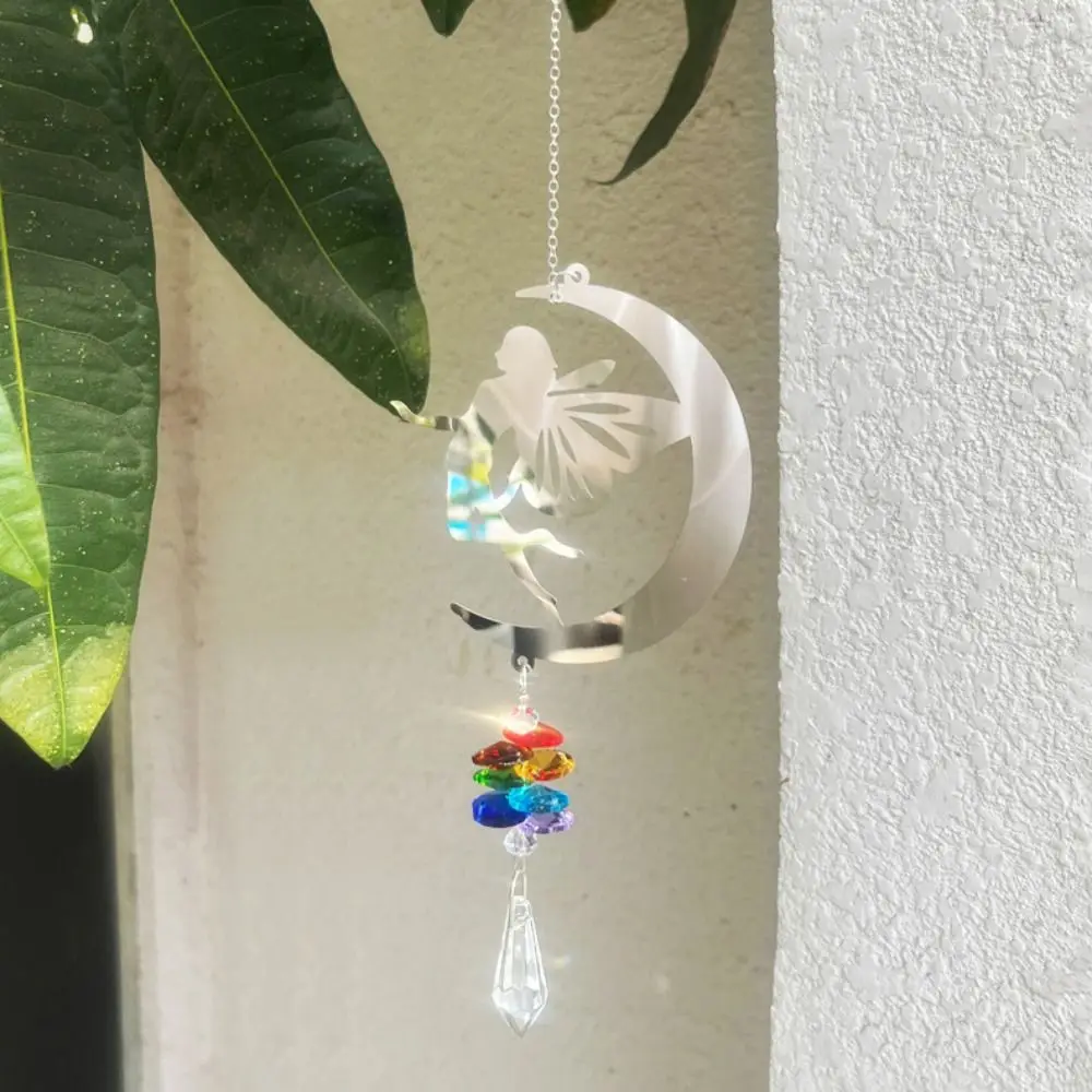 Hanging Crystal Wind Chimes Fairy Butterflies Stained Glass Window Drop Bell Aesthetic Landscape Sun Catcher Room Pendant Decor