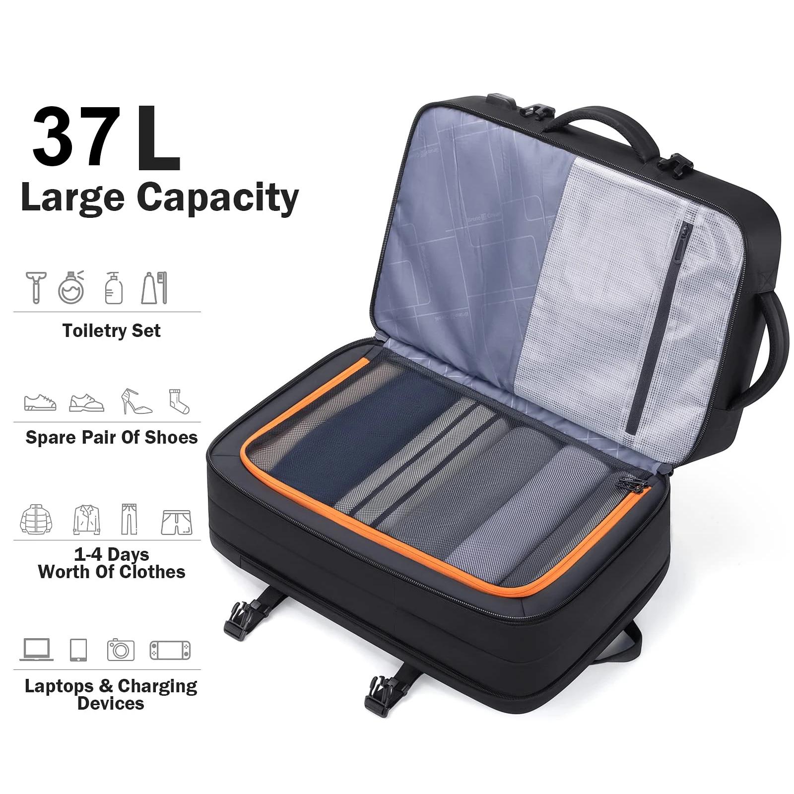 37L Flight Approved Travel Business Backpack for Men Women Expandable Water-resistant 17Inch Laptop Backpack Casual Daypack