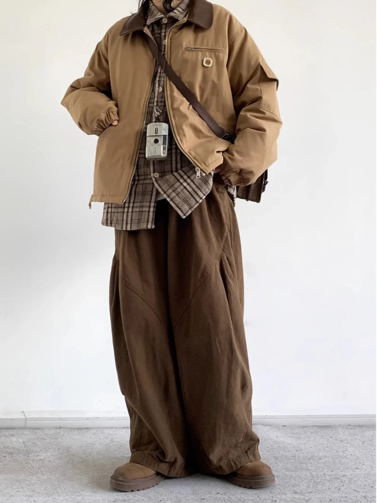 Retro Kaffee Farbe Lose Breite Bein Casual Hosen Männer Frauen College Sle Lose Gerade Bein Hosen Arbeitskleidung Lange Hosen