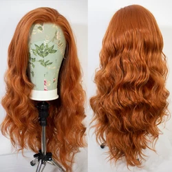 Peluca de encaje frontal para mujer, pelo largo y ondulado, 26 pulgadas, parte de encaje, naranja, jengibre, sintético