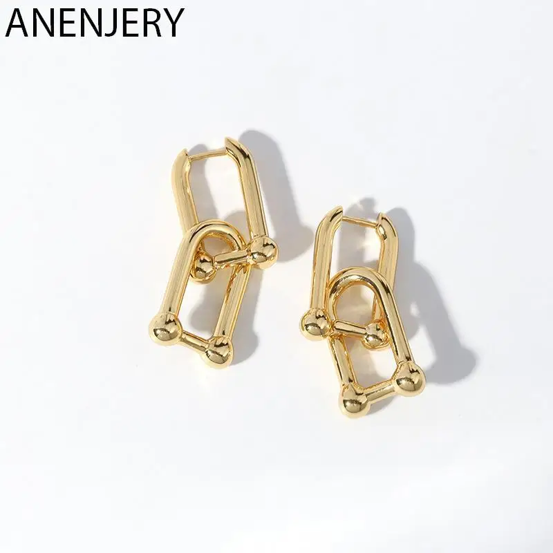 ANENJERY Silver Color Oval Hoop Earrings for Women Hoop French Gold Earrings Fine Jewelry Wholesale