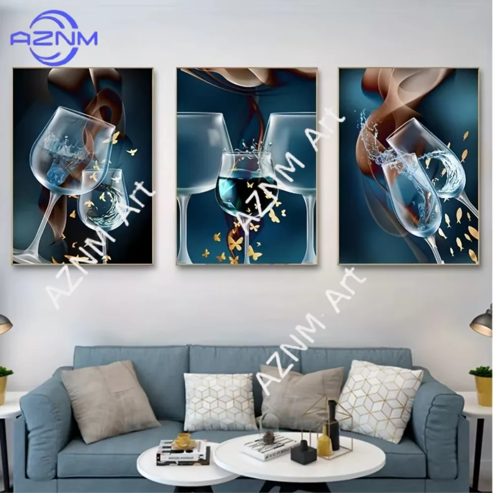 1/3 piezas de arte abstracto para pared con diseño de copas de vino, lienzo de lujo para comedor, pósteres y pinturas para sala de estar, decoración de pared para el hogar.