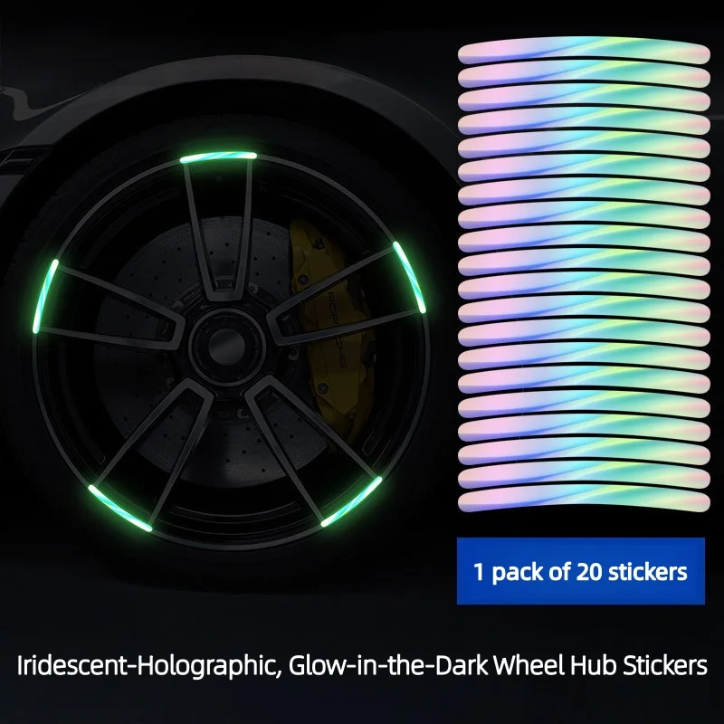 

20Pcs Bicycle Reflective Wheel Stickers Car Reflective rim tape Luminous Fluorescent Color Wheel Decoration Moto Night Stickers