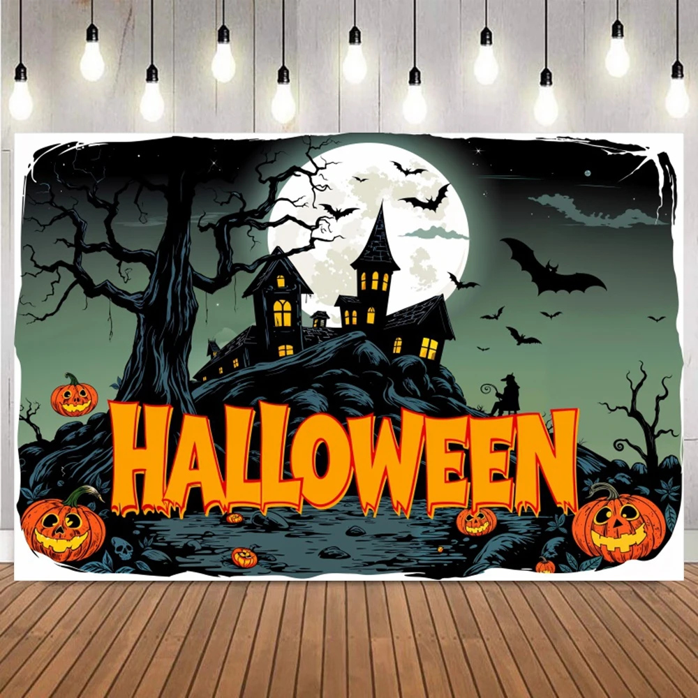 

Ночь Хэллоуин мультфильм тема украшения фотография фон тыква замок кладовище скелет черный кот летучие мыши фото фон