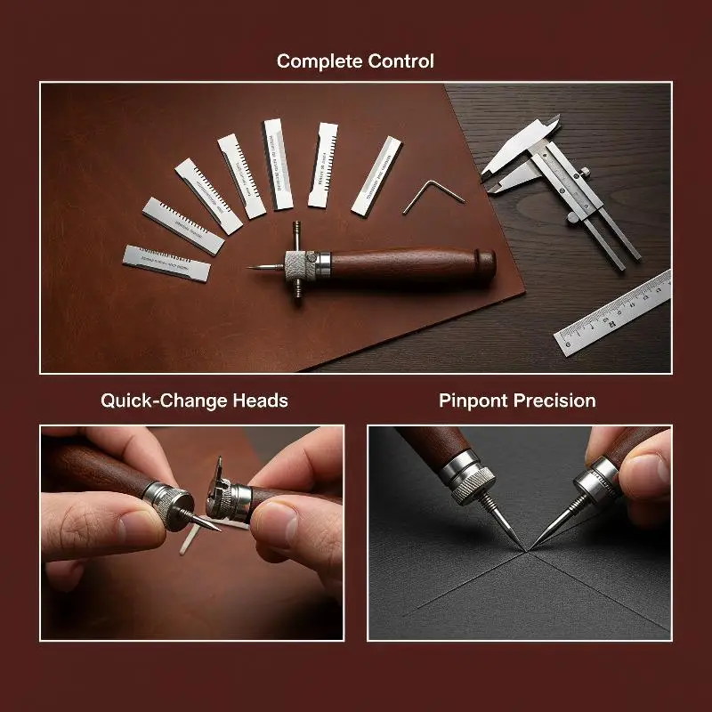 Adjustable 7 In 1 Leather Groover Tool Kit Crease Bevel Carve Cut Multi-Function Set for Custom Leather Goods Making