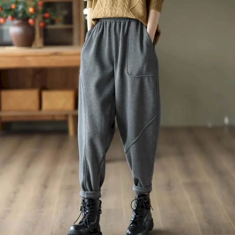 Haremowe spodnie dresowe dla kobiet spodnie w stylu Vintage koreański styl codzienny zimowy z rozciągliwą talią zagęszczony lateksowe spodnie odzież damska