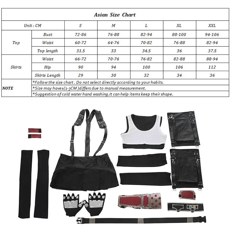 FF VII Tifa Cosplay Costume FF7 Remake Game Cosplay Costume Halloween Sexy Overalls Skirt Gloves Stokings