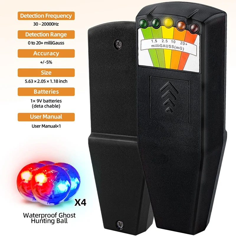 Medidor EMF, kit de equipo de caza fantasma, detector EMF LCD de equipo paranormal para inspecciones en el hogar, la oficina y al aire libre