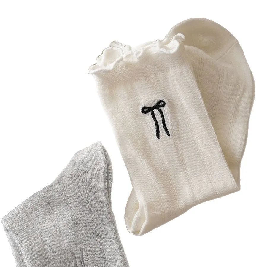 3 Paar Mädchensocken mit Spitzenbesatz, atmungsaktive, gestapelte Socken mit Schleife, Netzsocken in der Mitte der Wade