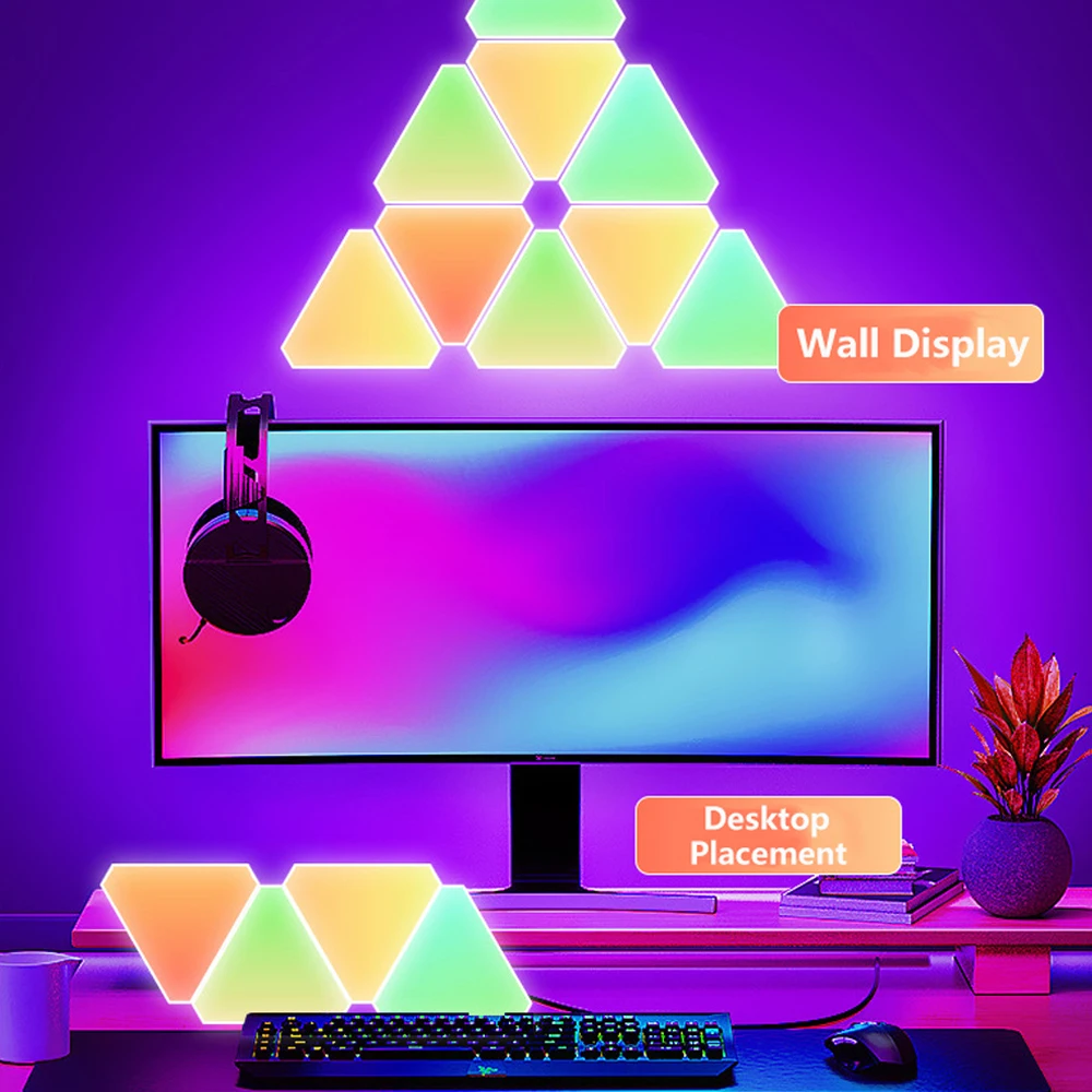 RGB Trójkątna Lampa Ścienna LED Kwantowa Lampa 5V USB WIFI Bluetooth Synchronizacja Muzyki Gra Oświetlenie Ambient Do Gier Sypialnia Sklep Dekoracja