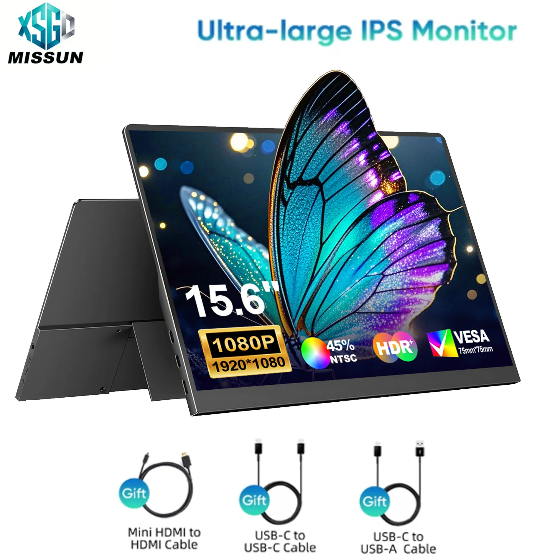 MISSUN 4K 15,6 inch draagbare monitor 16:10 IPS-scherm Type-c Mini HDMI tweede scherm voor MAC/Laptop/PC/Xbox/PS4/5/Switch,Z1RC