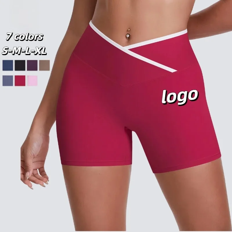 

Женские шорты для йоги с перекрестной талией и пуш-ап, летние контрастные шорты для тренажерного зала и фитнеса, тренировочная одежда, шорты для бега, велосипедные шорты Mujer