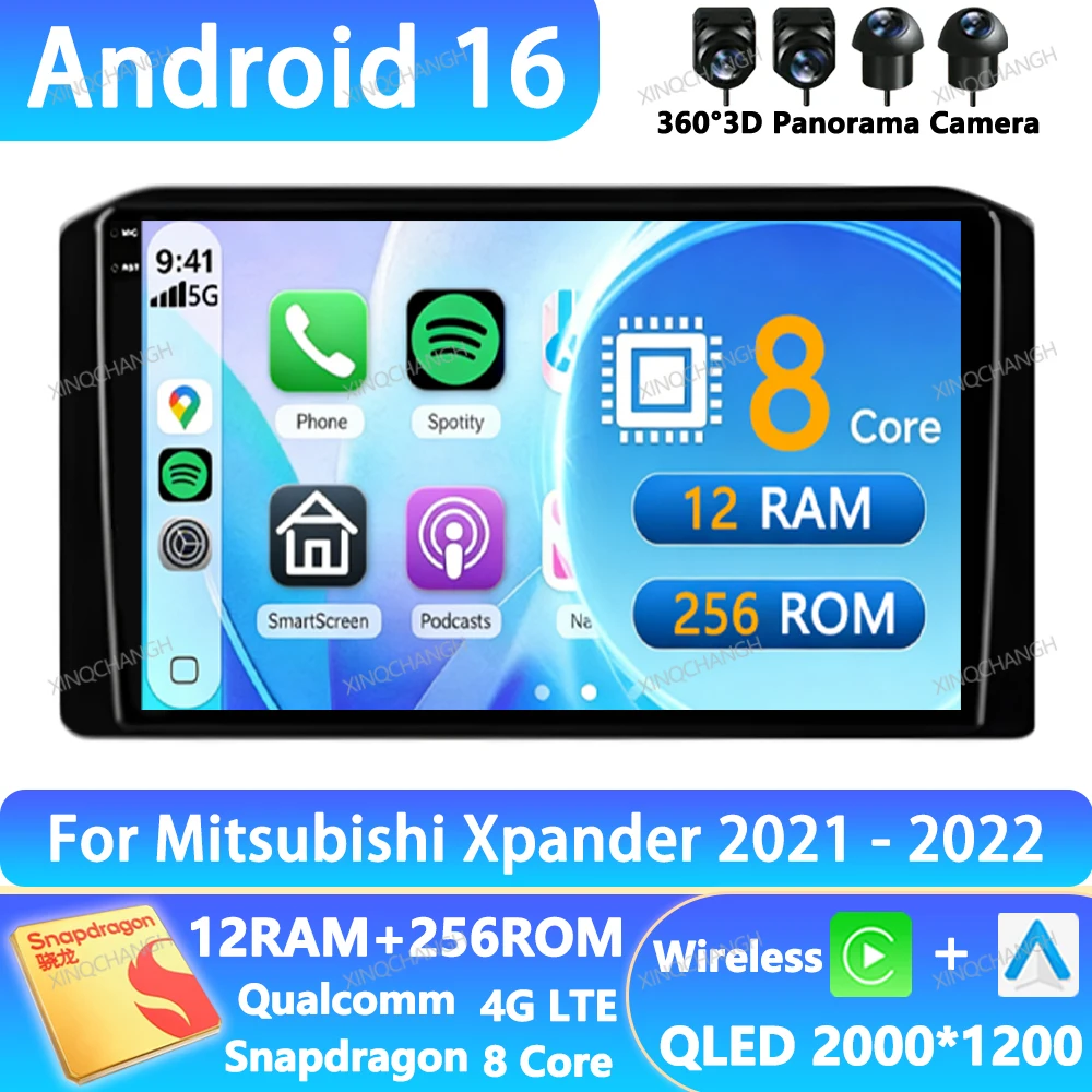 Android 16 Car Radio For Mitsubishi Xpander 2021 - 2022 GPS Multimedia Stereo Video Player Navigation Head Unit Qualcomm QLED BT