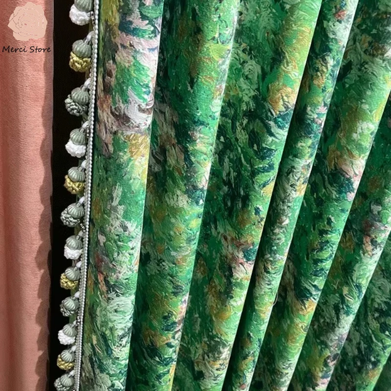

Luxury Villa French American Retro Style Abstract Oil Painting Curtains for Living Room Bedroom Bay Window Custom Made Drapes