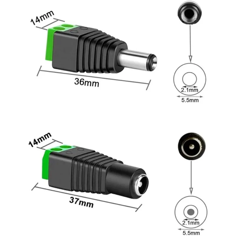 

2.1mm x 5.5mm CCTV Cameras Female Male DC Power Plug Adapter DC Power Female Plug Jack Adapter Connector Male Plug Socket