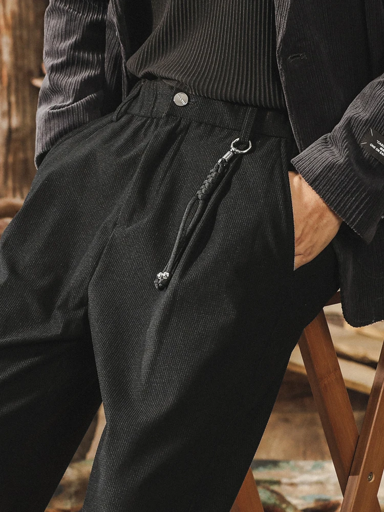 

Retro American Plaid Texture Men's Spring Autumn Straight Leg Pants Fce Lined Casual Trousers for Work And Commuting