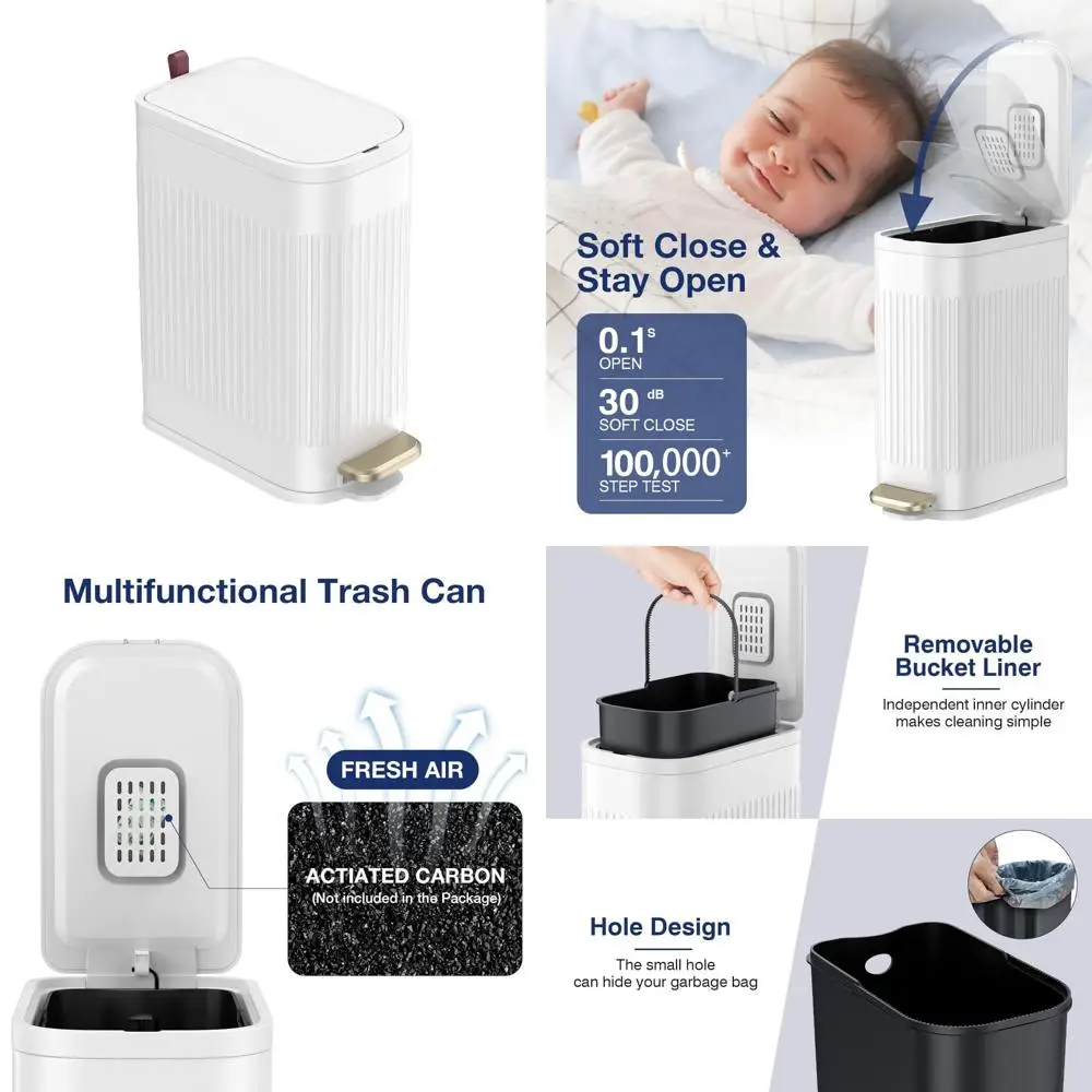 

Step Pedal Soft Close 4 Gallon Bathroom Trash Can with Removable Inner Bucket and Stainless Steel Lid for Small Garbage Storage