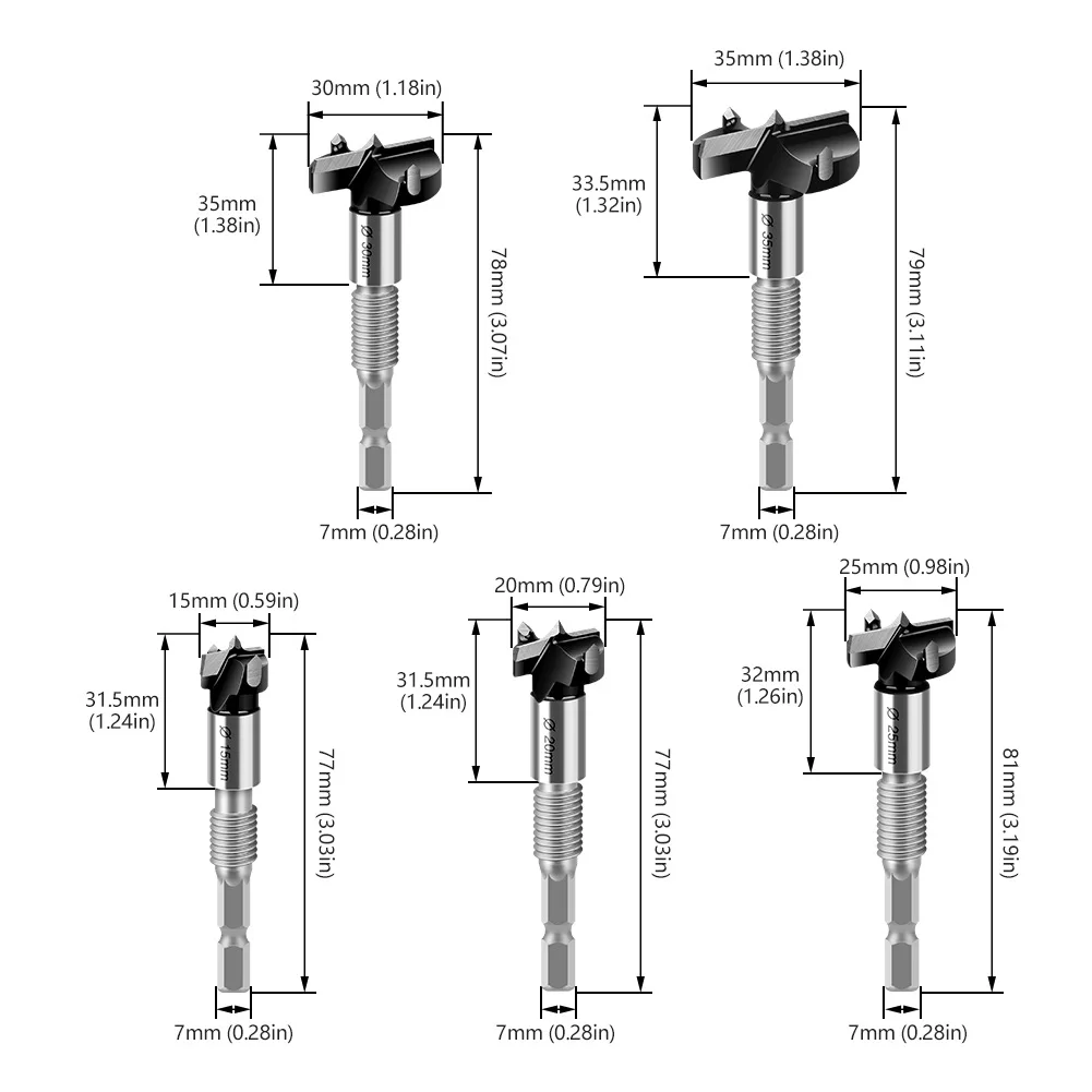 Exterad 15,20,25,30,35mm 조정 가능한 커터가있는 육각 섕크 초경 드릴 비트 목공 밀링 커터 힌지 구멍