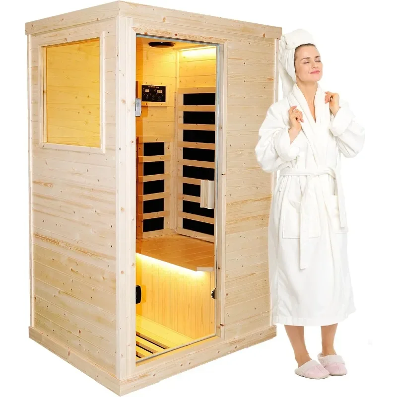 Sauna de infrarrojos lejanos para una sola persona, habitación de madera de abeto de Finlandia para un usuario de 7 pies de alto