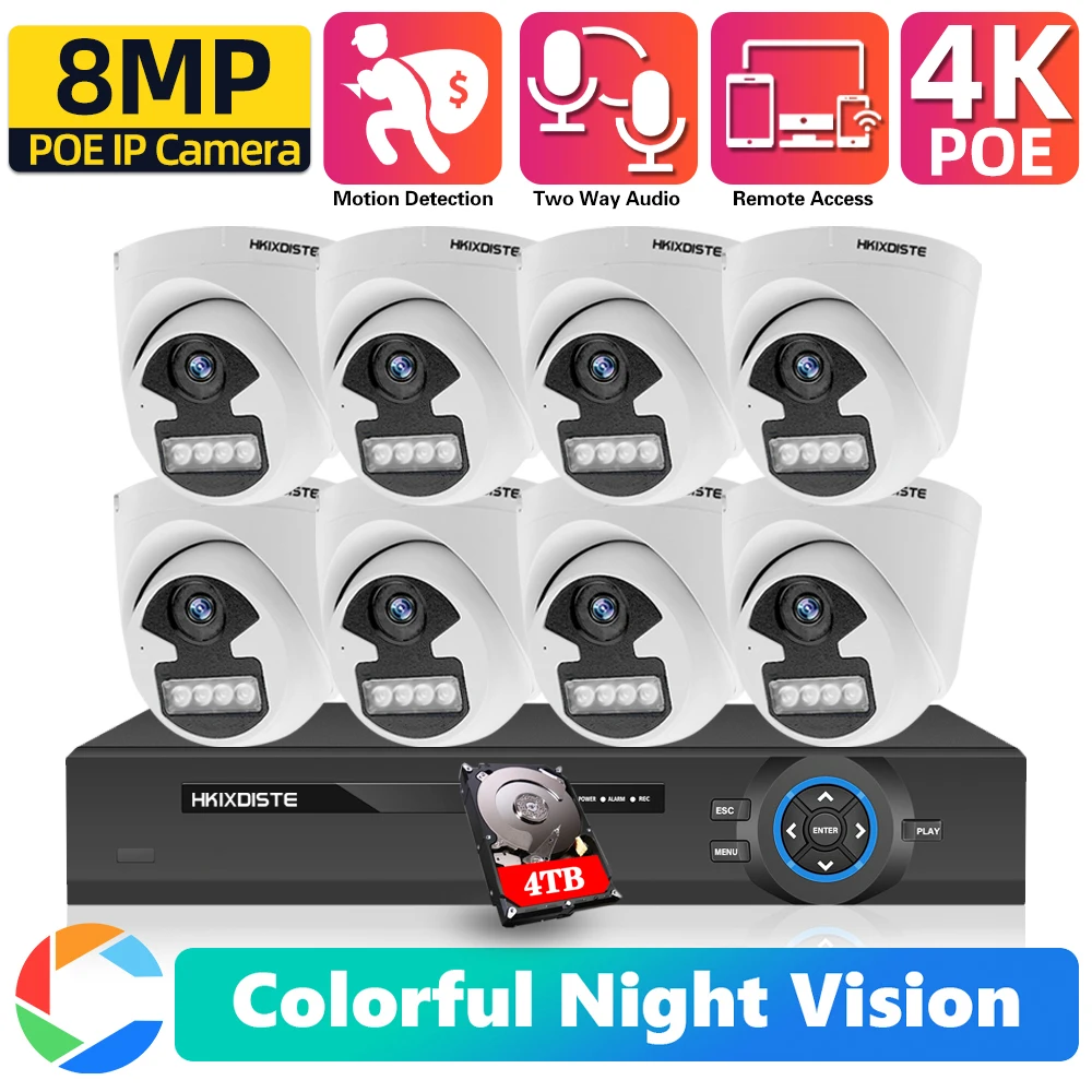 

8CH CCTV Camera Security System POE Human Detection NVR Outdoor Color Night Vision IP Video Surveillance Cam System 4K XMEYE