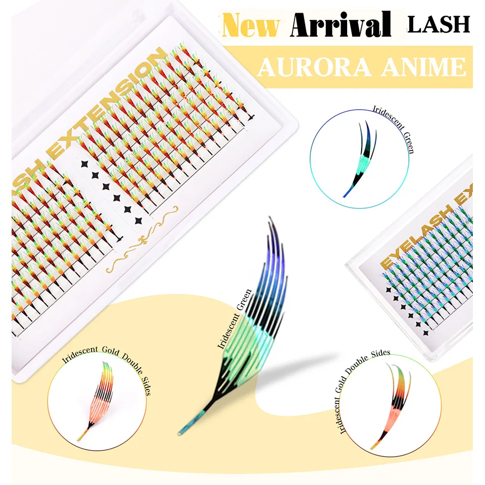 

RUJADE NEW Comic Spire Lashes Premade Fans Eyelash Extension Aurora Anime Feather Shape Lashes Makeup Color Lashes For Christmas