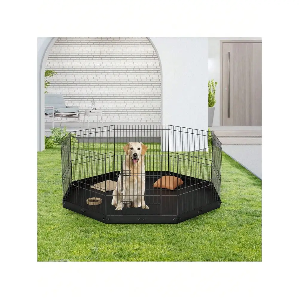 

Playpen, 8 Panels Foldable Metal Dog Exercise Pen With Bottom Pad, 24 H Pet Fence Puppy Crate Kennel With Ground Stakes, Indoor