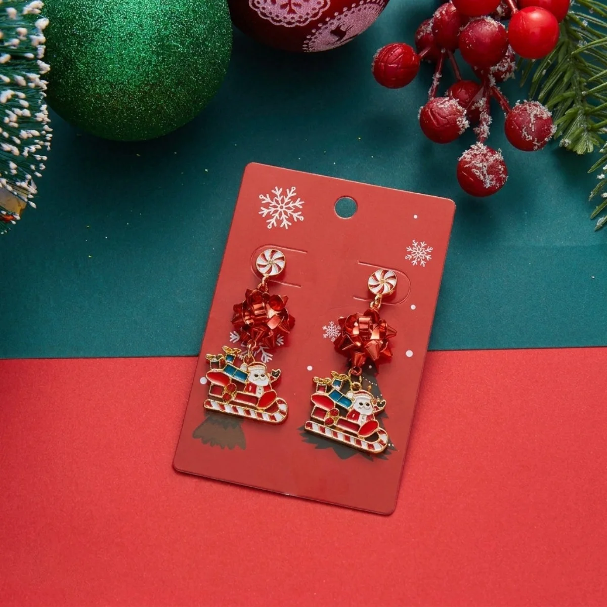 Weihnachtliche Emaille-Ohrringe mit Rentier-Motiv, Schleifen- und Quasten-Design für Damen, Weihnachtsmann-Schlitten, Süßigkeitenhaus, Geschenk-Schmuck – Detail 18