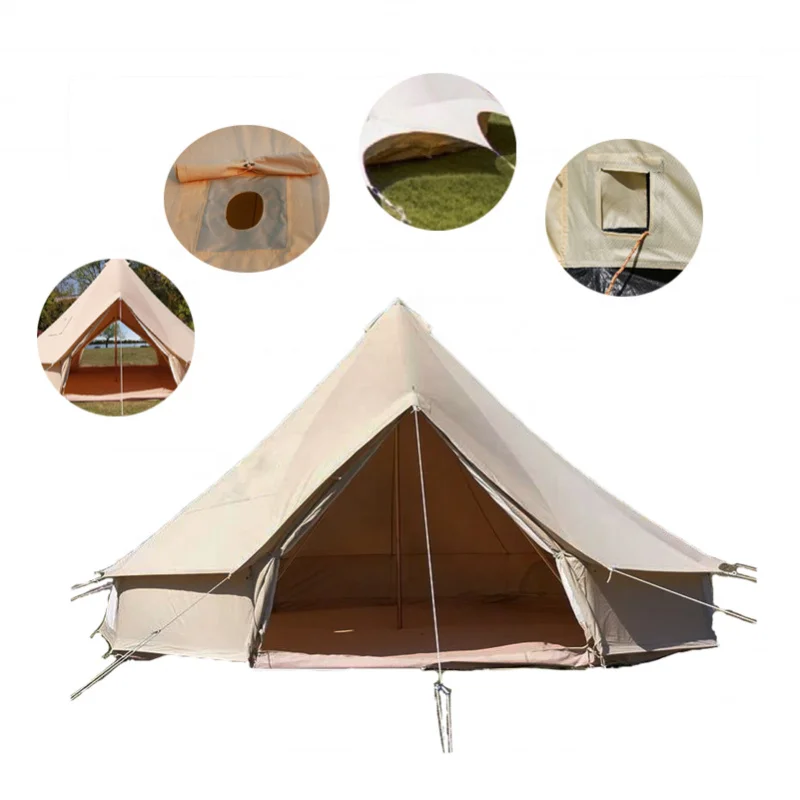 Wholesale Customized Outdoor Canvas Bell Tent New Design with Two Doors for 3M 4M 5M 6M  Campers