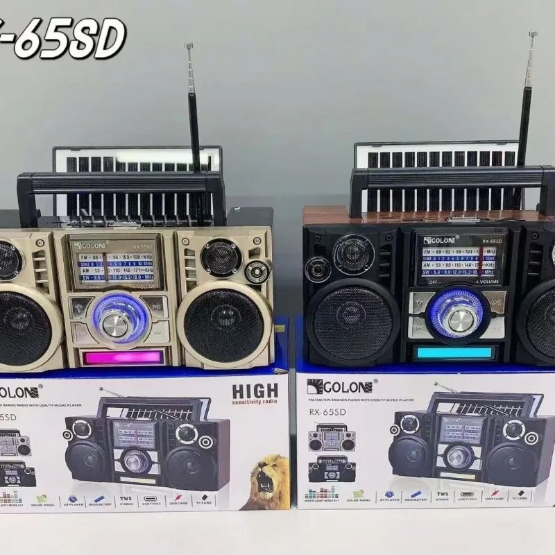 Large Volume Double Horn Stereo FM Radio Multiband Semiconductor Solar Charging Vintage Portable Outdoor Bluetooth Card Speakers image 5