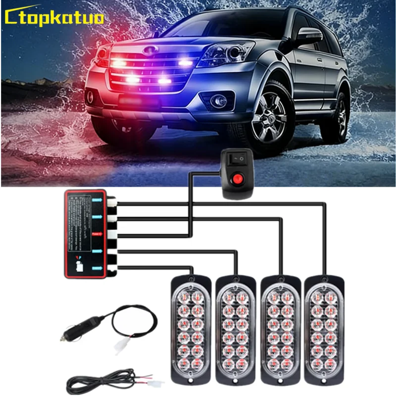4 pièces 12LED éclairage de calandre de voiture LED stroboscopique lampes de secours camion SUV clignotant voyant d'avertissement Stroboscope lampe de signalisation