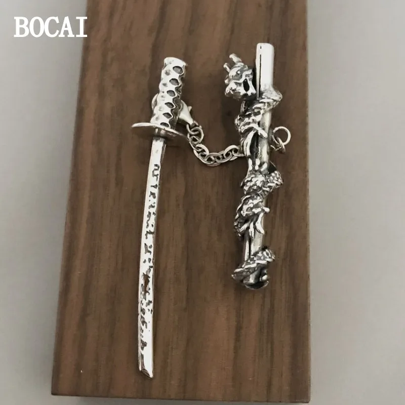 

BOCAI New S925 Sterling Silver Punk Style Hip Hop Personalized Trendy Retro Creative Dragon Sword Men's Pendant