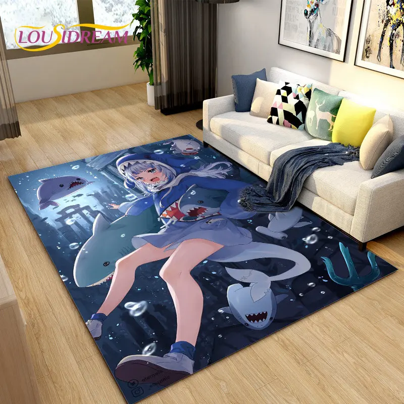 Gawr Gura Hololive Cute Anime Shark Area Rug,Carpet Rug for Living Room Bedroom Sofa Doormat Decoration, Kids Non-slip Floor Mat