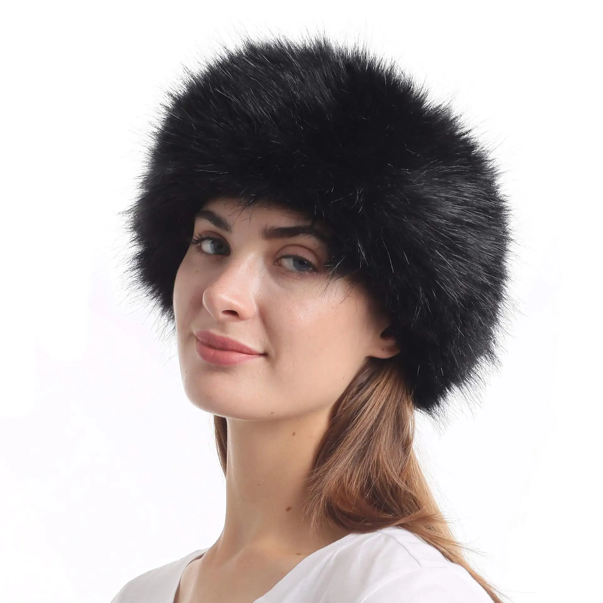 

Women's Faux Fur Headband Winter Thick Fluffy Fur Hairband Russian Furry Earmuffs Ski Hats Elastic Turban Headwear Hand band