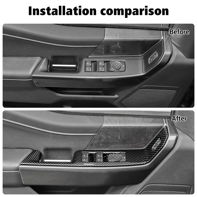 

Car Window Lift Switch Panel Cover Trim For Ford F150 2021 2022 2023 Interior Spare Parts Parts - ABS Carbon Fiber-X67A