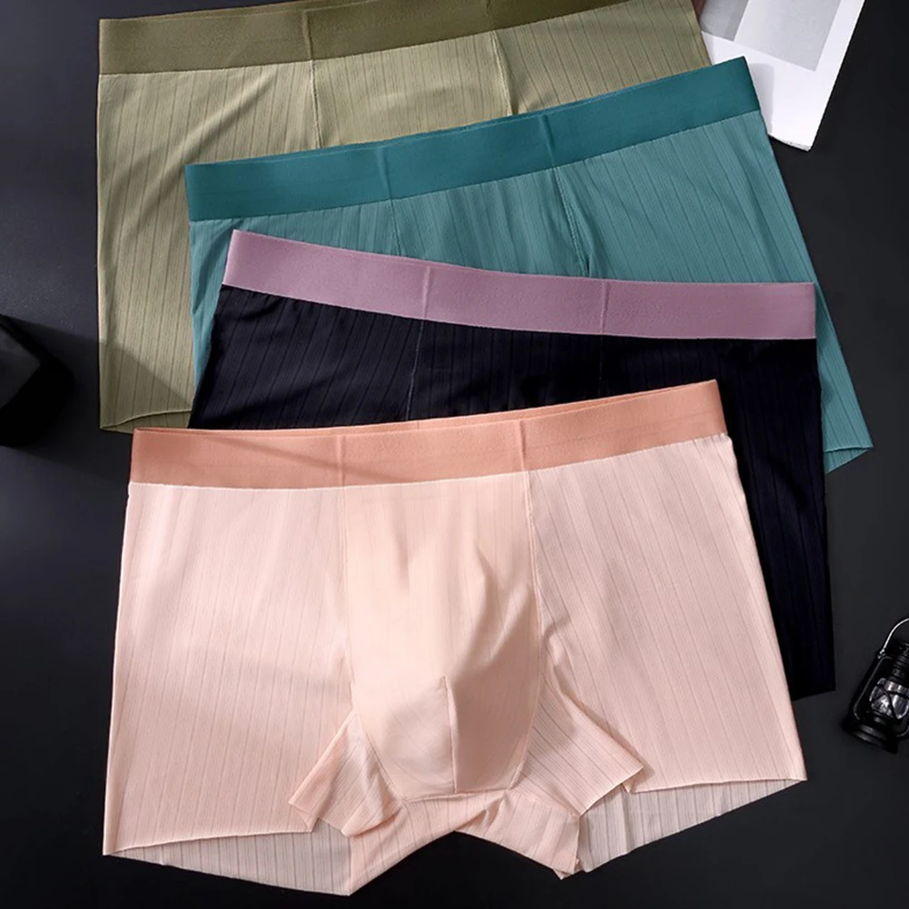 

Men's Seamless Trunks Ultra-thin Summer Ice Silk Boxers Briefs Underwear 3D Bulge Pouch Boxer Shorts Underpant
