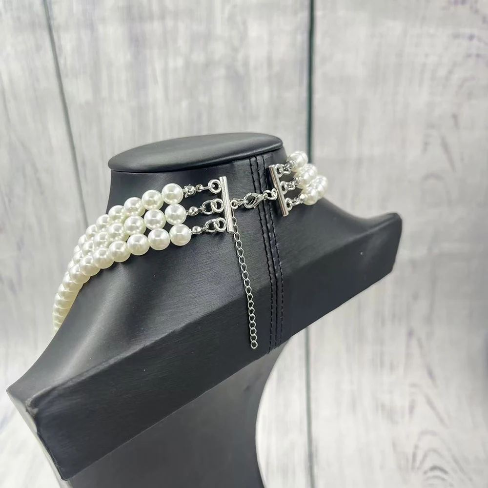 Hot sale custom Multi layers statement Necklace Women Gamma Phi Delta Pink Light Bule long Pearl Necklace