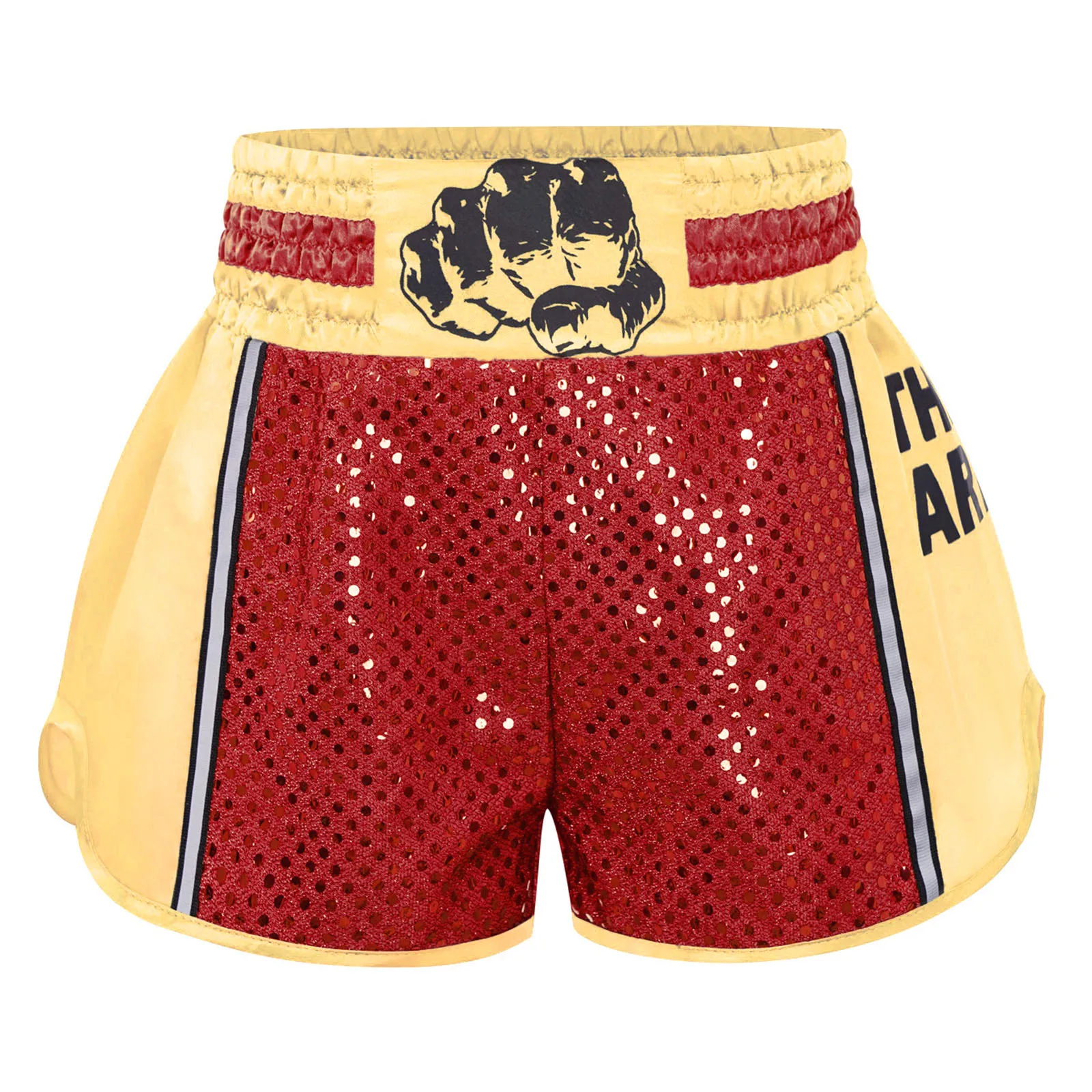 

Kids Boys Girls Boxer Competition Sport Trunks Shiny Sequins Sides Slit Boxing Wrestling Singlet Workout Training Shorts
