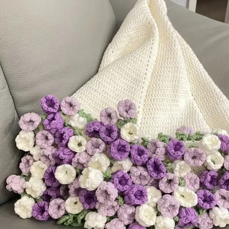 Handmade DIY Knitting Yarn Material Kit Matcha Rose Bouquet Blanket Bellflower Bouquet Blanket for Girlfriend Gift