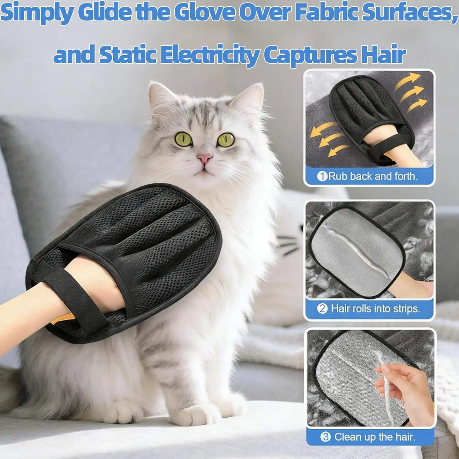 Pet Hair Removal Tool Reusable Static Removal Gloves, Double-Sided Grooming Gloves for Pets, Removes Pet Fur Hair for Carpets