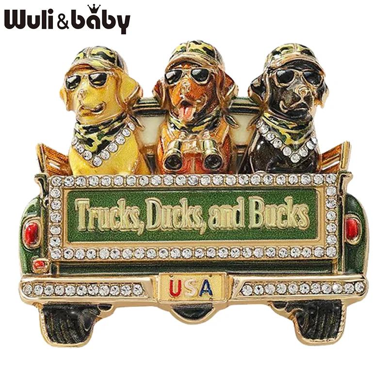 Wuli&baby Truck And Dogs Brooches For Women Unisex Funny Animal Party Casual Brooch Pin Gifts