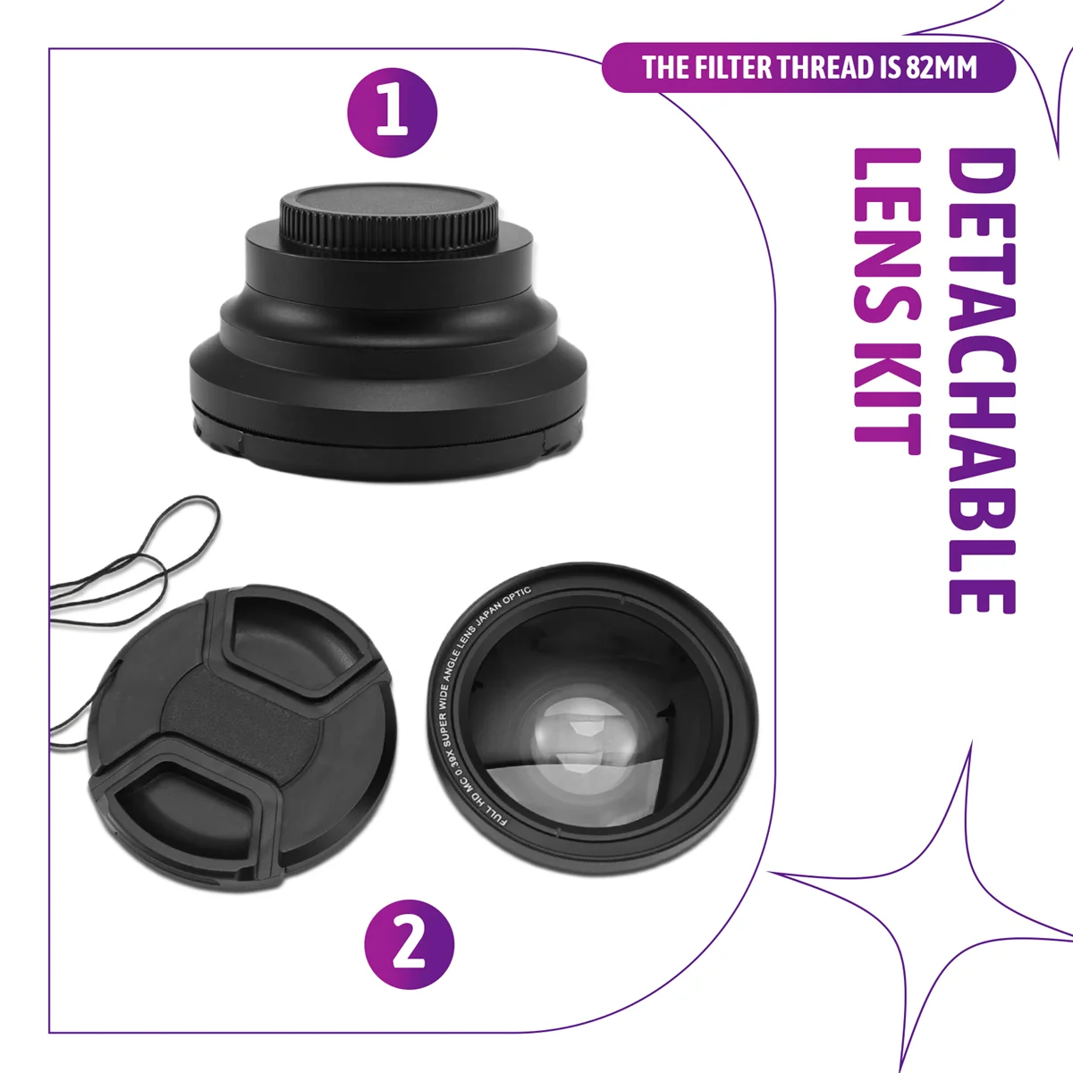 SMIEA Professional 37mm Macro + 72mm عدسة زاوية واسعة 0.39X Full HD لكاميرا الفيديو 4K