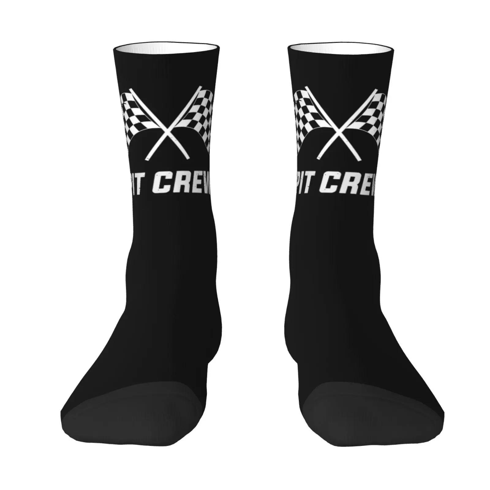 Motorsport Racing Flag Crew Socks Black Checkered Flag CREW Letter Mid Calf Socks For Men Women