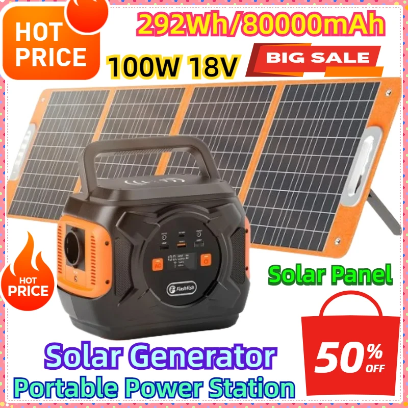 

For 100W PD Battery AC Power Bank with Solar Panel 100W 18V A301 230V 320W Portable Power Station 292Wh/80000mAh Solar Generator