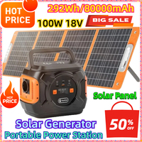 For 100W PD Battery AC Power Bank with Solar Panel 100W 18V A301 230V 320W Portable Power Station 292Wh/80000mAh Solar Generator