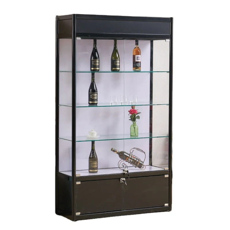 Custom.120 * 45*200cm Custom Black Aluminum Frame Display Showcase Shopping Store Glass Cabinet