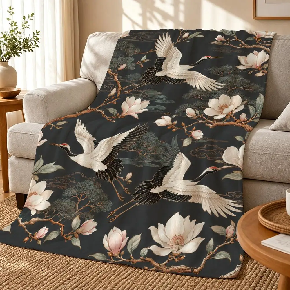 Oriental Floral Bird Pattern Throw Blanket for Home Bedroom Bed Sofa Children's Soft Blanket Cute