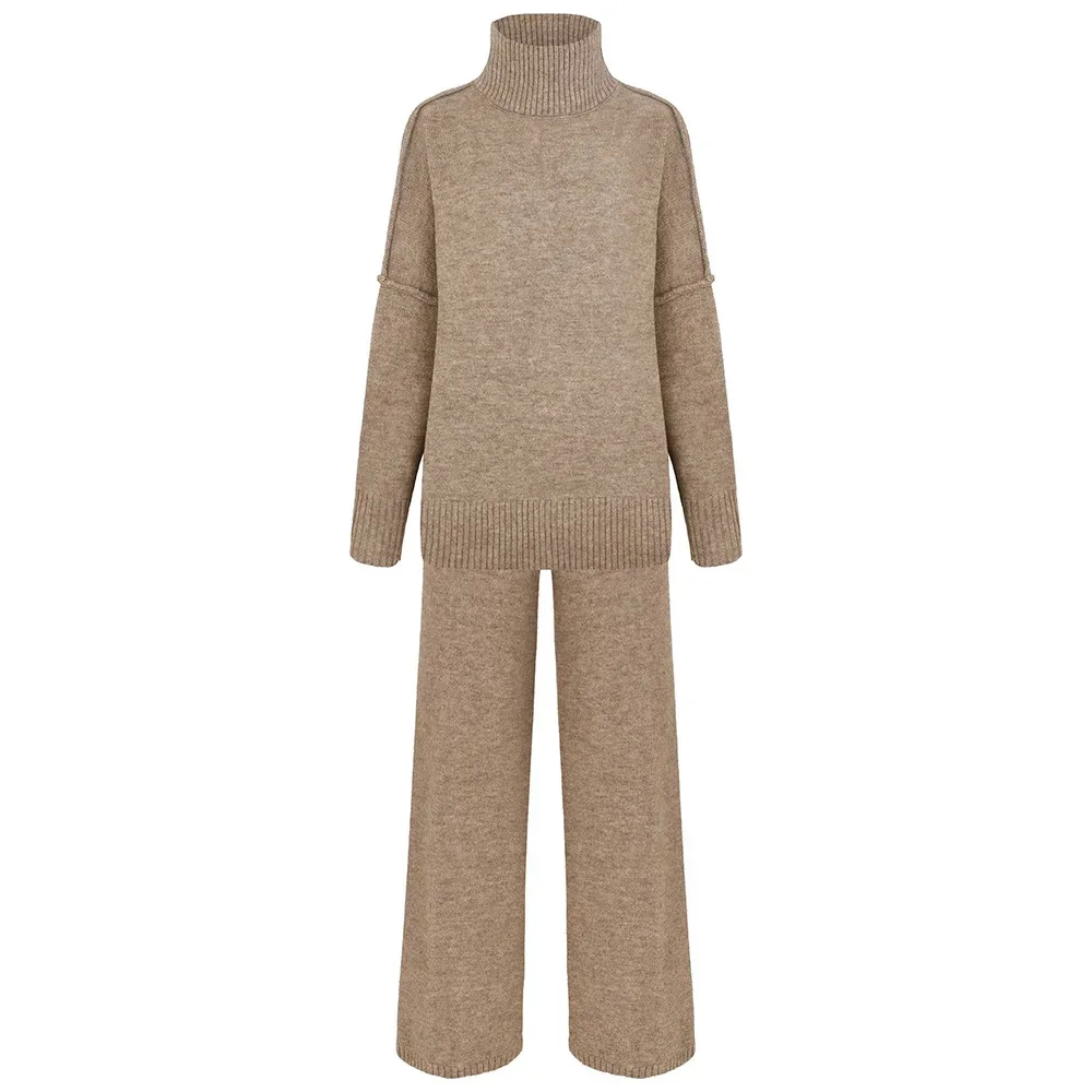2022 coltrui set dames Europese, Amerikaanse herfst en winter nieuwe losse casual luie verdikte gebreide broek set