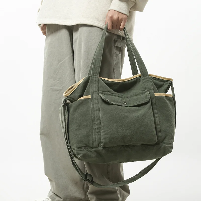 

New Japanese and large capacity canvas bag, casual crossbody bag, male and female student artistic shoulder bag, trendy handbag